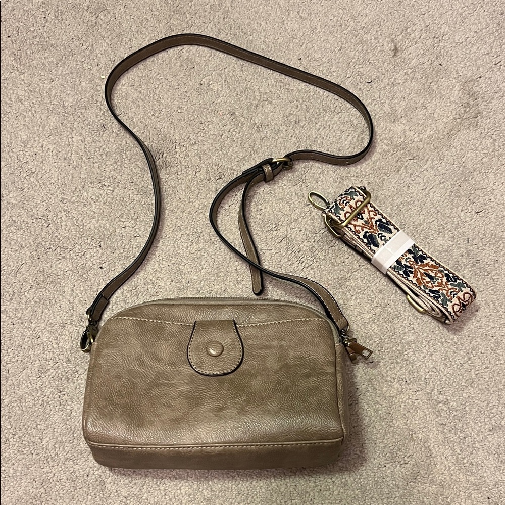 Taupe Leather Crossbody Bag